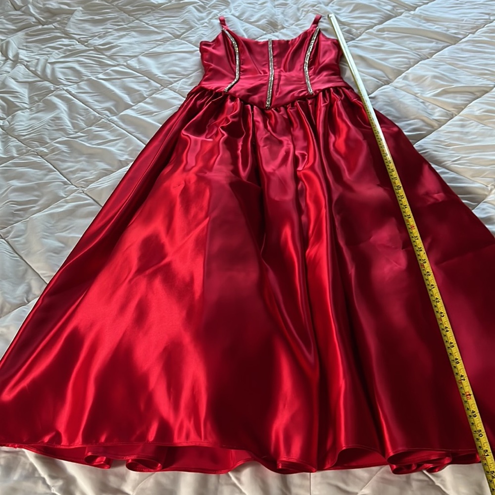 Vintage Fiery Red Corset Formal Ball Gown Rhinestones Embellished Bodice Small - Picture 12 of 15